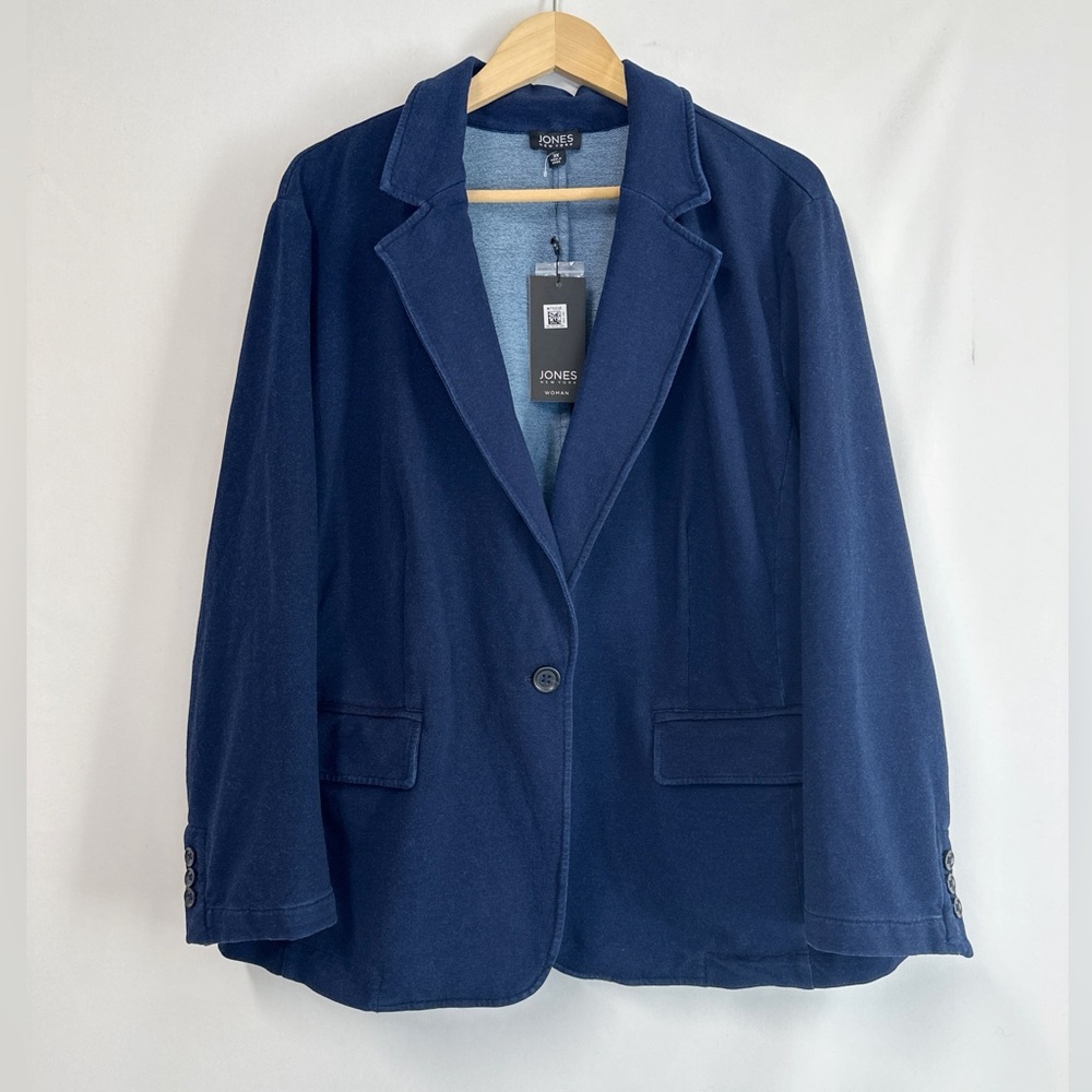 Jones New York Plus Size Women’s Denim One-Button Blazer Indigo Rinse Wash 3X - Picture 2 of 7